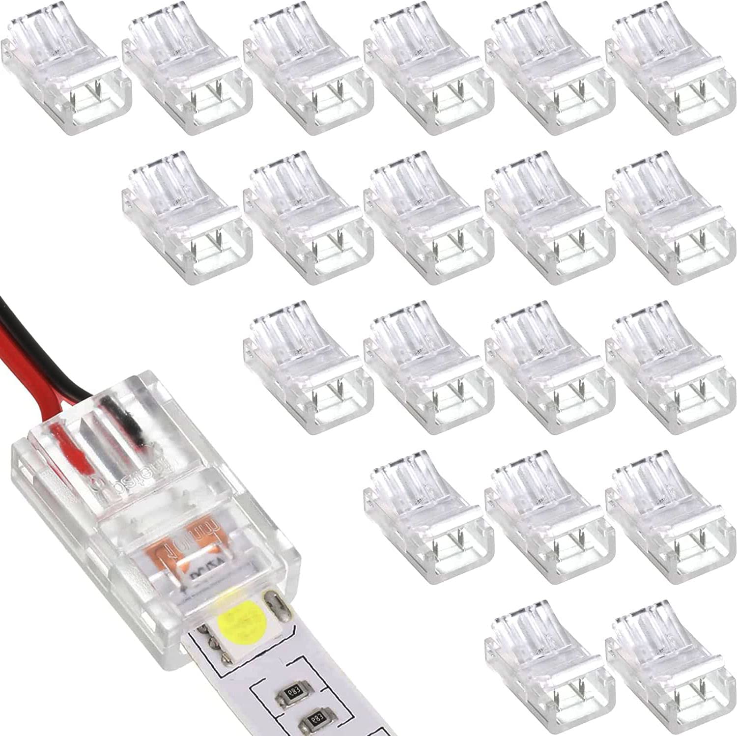 RUNCCI-YUN Pack of 20 LED connector 2 pin 8mm,Solderless LED connector,2 Pin LED Strip Light Connectors,Gapless Connector, for 8mm LED Strip to Wire Quick Connection