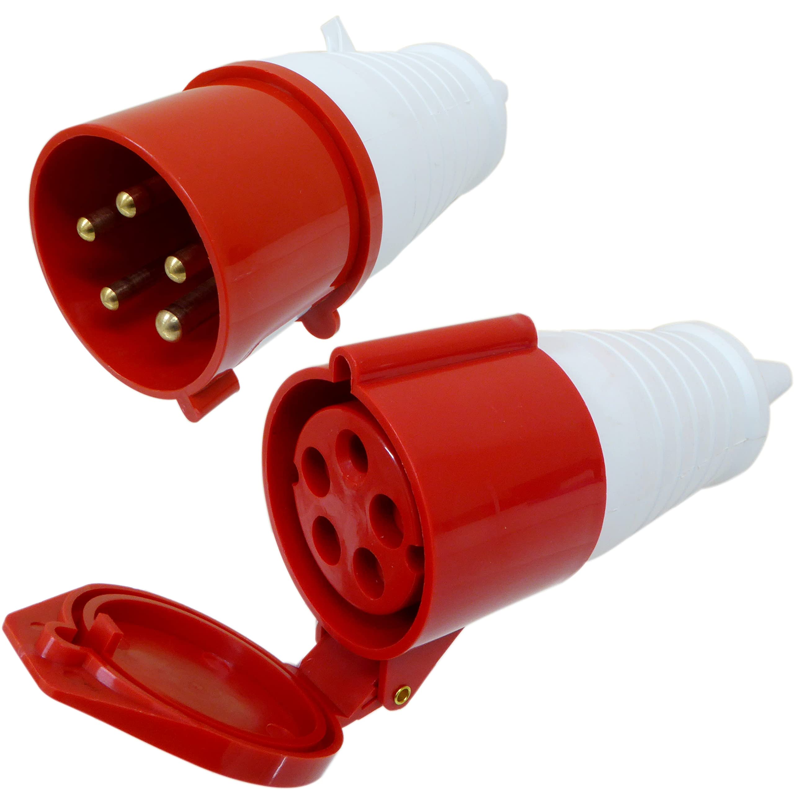 32 Amp 5 Pin 3 Phase 400V Plug and Coupler Set - CEE IEC Industrial 32 A Red