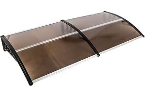 CU ALIGHTUP Outvita Window Awning Door Canopy 77"x35.4", Polycarbonate Cover Front Door Outdoor Patio Awning Canopy UV Rain Snow Sunlight Protection Hollow Sheet, Brown Board & Black Bracket