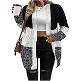 SOLY HUX Women's Plus Size Color Block Cardigan Sweater Open Front Long Sleeve Casual Cardigans