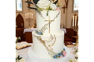 2PCS Cross Peace Dove Cake Side Decoration, Acrylic Gold Christening Baby Shower Cake Topper Baptist Theme Party Supplies