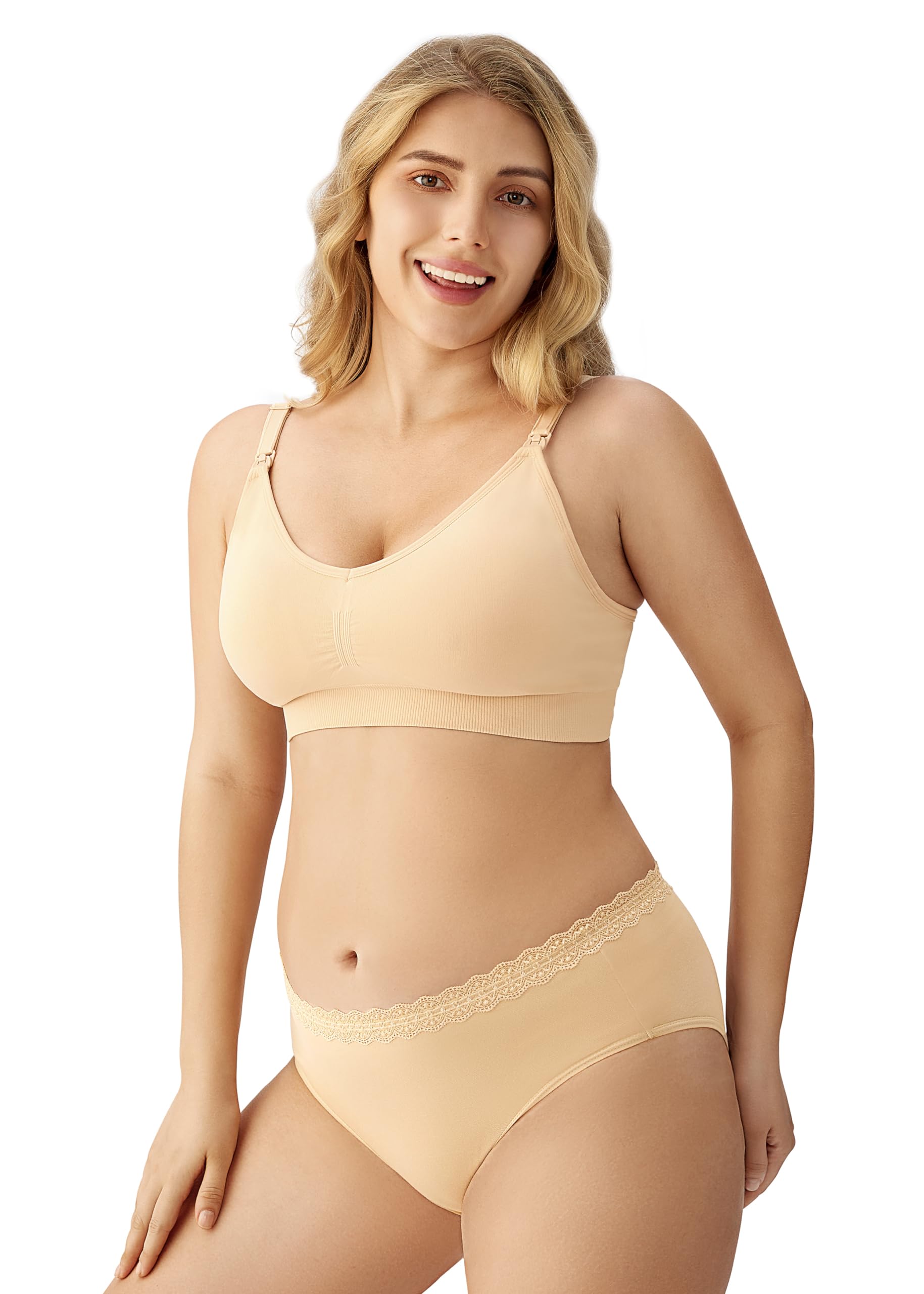 HBselect Women Maternity Bras 5 Pack Nursing Bras for Breastfeeding Seamless Pregnancy Sleep Bralette with Extra Extenders