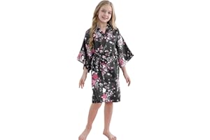 MORFORU Girls Kids Daffodils Silky Satin Kimono Robe for Wedding Spa Party, Short