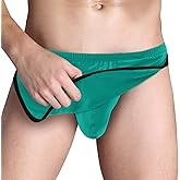 ZONBAILON Men's Boxers, G-String Backed Pouch Thongs with Skirting, Sexy Sleep Shorts Silky Pajama Underwear, Split Side