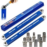 wrjpigf Pro Zero Offset Extension Wrench,Extended Universal Ratchet Wrench,Multifunctional Tight Reach Extension Wrench Set With 1/2",1/4" And 3/8" Square Drive Adapters,Wrench Extender Tool (2PCS)