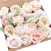 Floroom Blush Cream Artificial Flowers Fake Roses Peonies Dahlia and Greenery Combo Box Set for DIY Wedding Bouquets Bridal Shower Centerpieces Floral Arrangements Party Tables Home Decorations