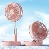 Portable Rechargeable Fan, 7200mAh Battery Operated Fan with Remote | Foldable ,6-21H, 4 Speed Settings, Floor Table Desk Fan for Travel Camping Cruise Bedroom, Pink 7.7"