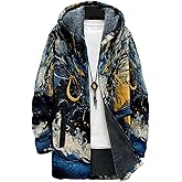 MARSVOVO Cool Hippie Long Cardigan Hoodies for Men Zipper Fleece Lined Knit Coat Skull Animal Print Graphic Jackets