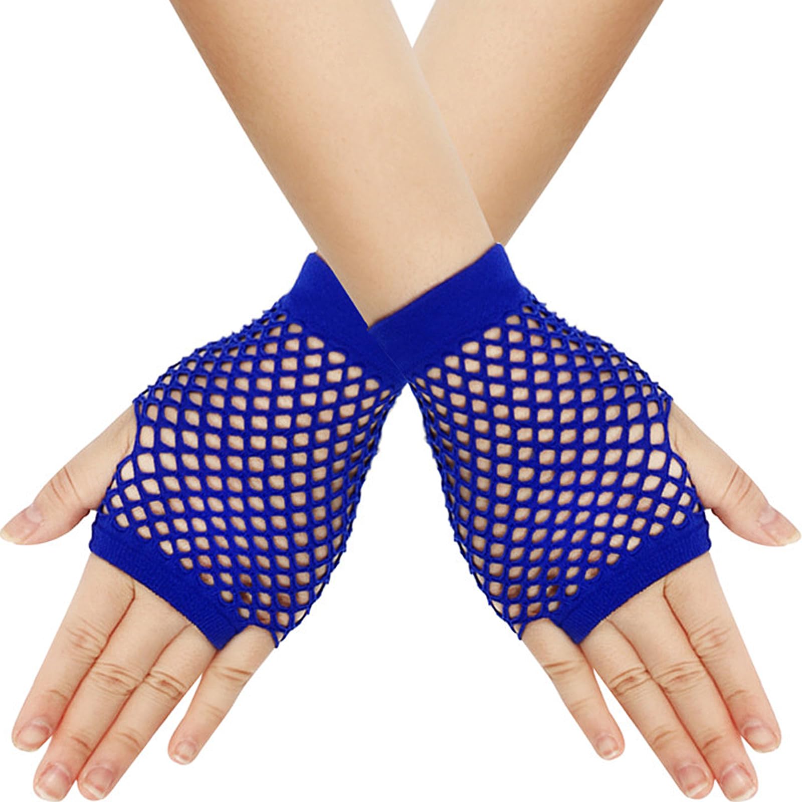 YeeHeen Short Fishnet Gloves for Women Punk Fingerless Mesh Glove Royal Blue