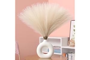 UREYMX Faux Pampas Grass Decor 17.7 Inch 30pcs, Artificial Pampas Grass Fluffy Home Decor, Short Vase Room Decor pompous Grass Flower Arrangement for Boho Home Wedding Decoration (Beige)