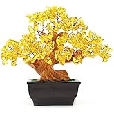 Colorsheng Feng Shui Quartz Crystal Money Tree Bonsai Style Decoration for Luck and Wealth (Yellow)