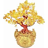 Colorsheng Feng Shui Citrine Quartz Crystal Money Tree Bonsai Style Decoration for Luck and Wealth (Dragon pots)