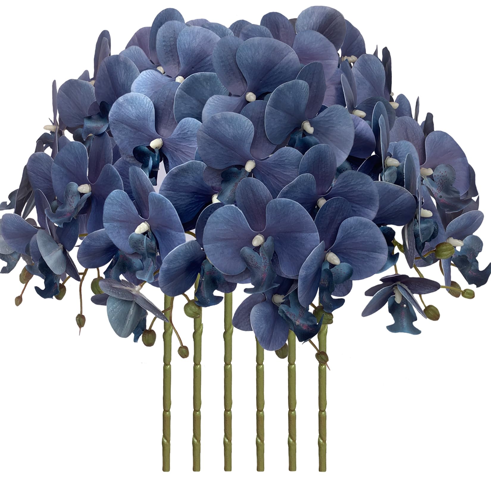 FagusHome 32 Inch Artificial Phalaenopsis Flowers 6 Pcs Artificial Orchid Flowers Stem Plants for Home Décor (Dark Blue)