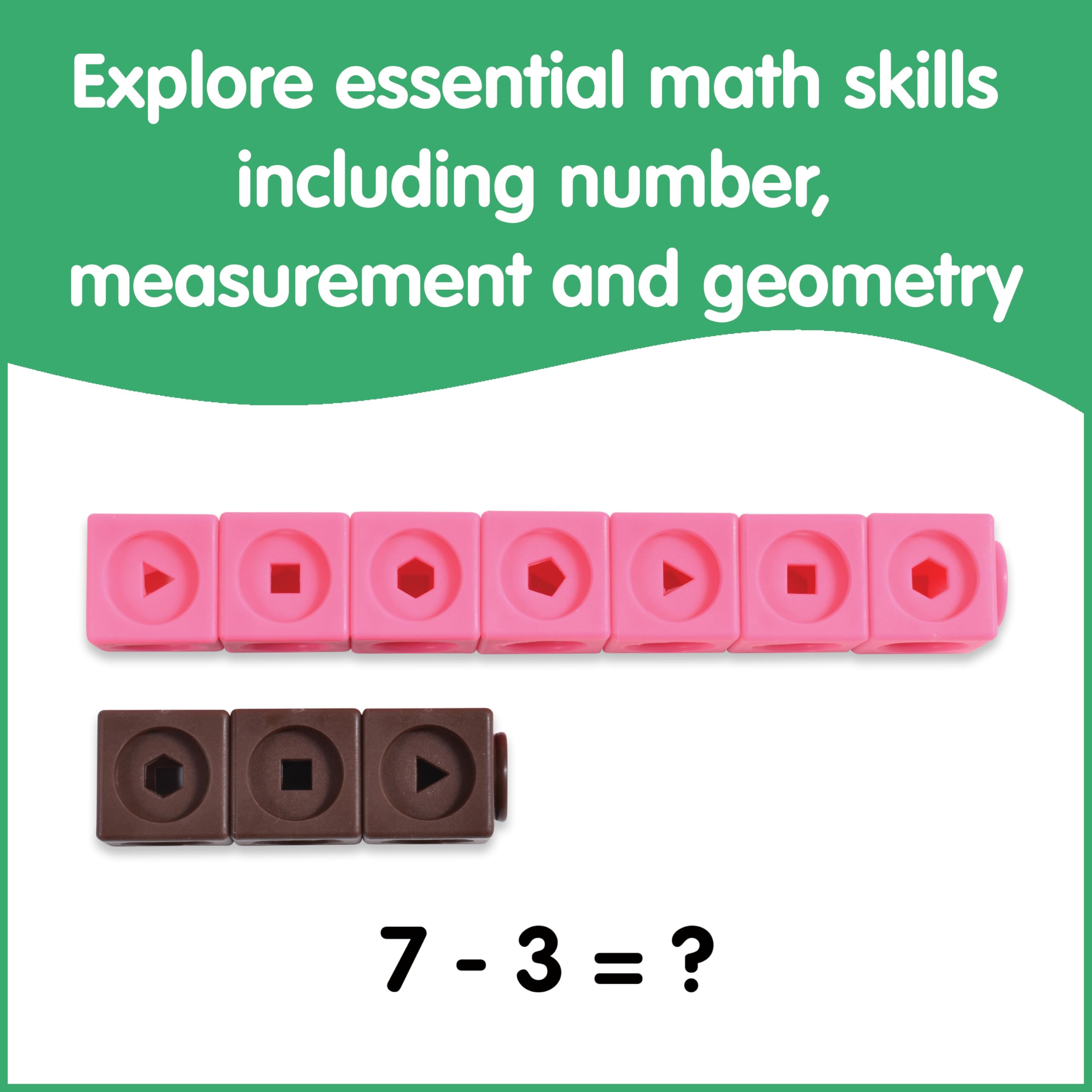 edxeducation Math Cubes | Set of 100 Counting Blocks with 5 Shapes | Math Manipulatives for Preschoolers | Shape and Color Sorting Toys | 10 Colors