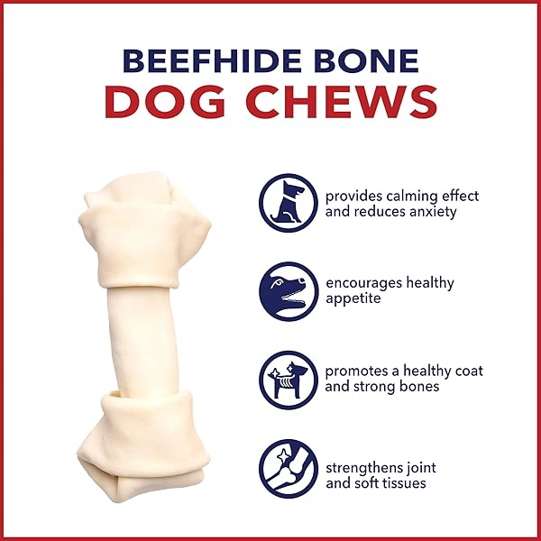 PET FACTORY AMERICAN BEEFHIDE 6-7″ KNOTTED BONES DOG CHEW TREATS – NATURAL FLAVOR, 10 COUNT/1 PACK