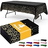 Niuara Black and Gold Plastic Table Cloth - 4 Pack 54" × 108" Rectangle Disposable Tablecloths for 6FT Tables, Table Cover for Party, Holiday & Gathering Use