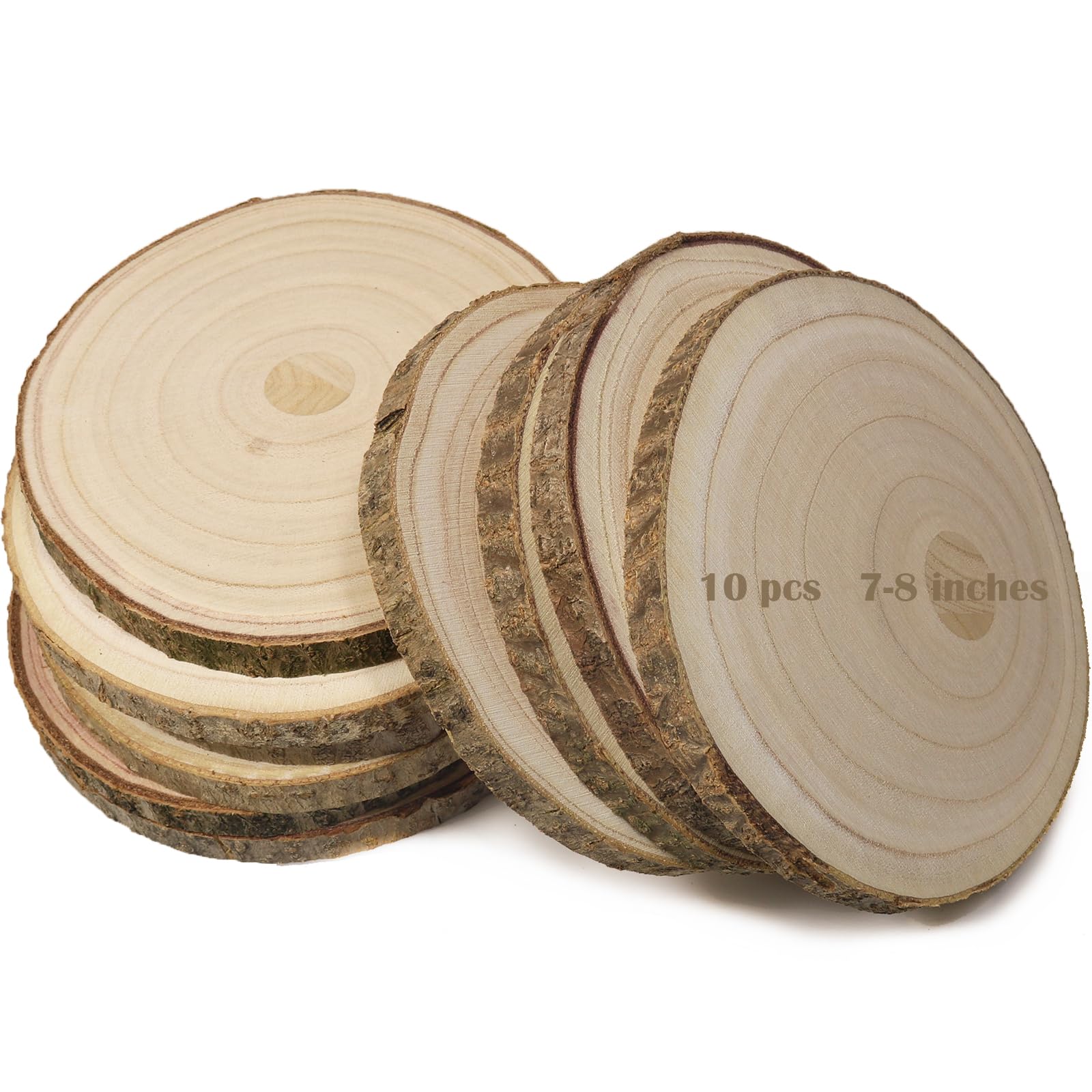 Photo 1 of 10 pcs Large Unfinished Wood Slices for Centerpieces 7-8 inches Rounds for Tables Decor Rustic Wood Circles for DIY Crafts and Wedding Decor Round Wooden Discs Wooden Slice Ornaments