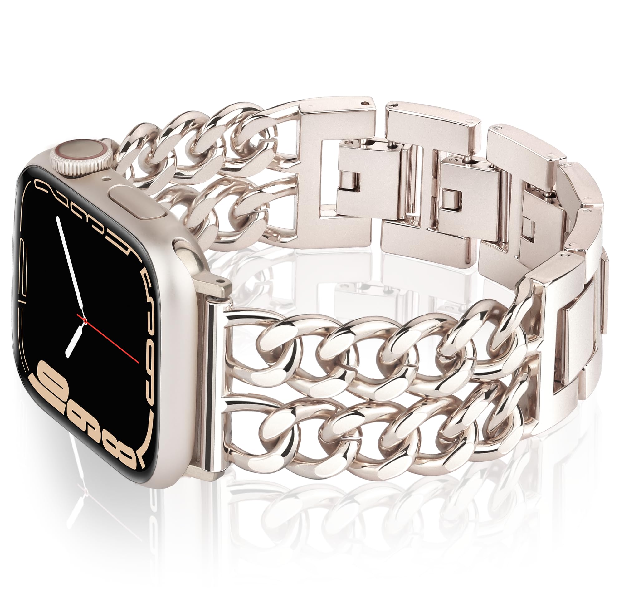 Vamyzji Compatible with Apple Watch Strap 42mm(Series 11 10) 41mm 40mm 38mm, Metal for Apple Watch Series 11 10 9 8 7 6 5 4 3 2 1 iWatch SE, Fashion Chain Link iWacth Strap for Women Men Starlight