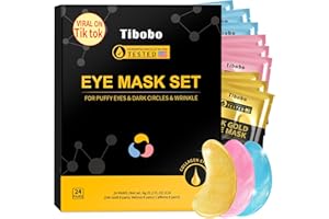 TIBOBO Under Eye Patches(24 Pairs), Christmas Stocking Stuffers Gifts for Women, 24K Gold, Caffeine, Retinol Eye Masks for Puffy Eyes, Wrinkles, Dark Circles - Restoring & Awakening & Moisturizer