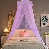Jeteventy Bed Canopy, Bed Curtain for Single to King Size Canopy Curtains for Baby Kids Adult Round Lace Dome Quick Easy Inst