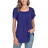 Xpenyo Womens Tops Casual Summer Square Neck Short Sleeve Tunic Shirts Hide Belly Loose Flowy Tunic Blouses