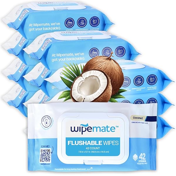 WIPEMATE ULTRA FLUSHABLE BUTT WIPES, SOOTHING VITAMIN E...