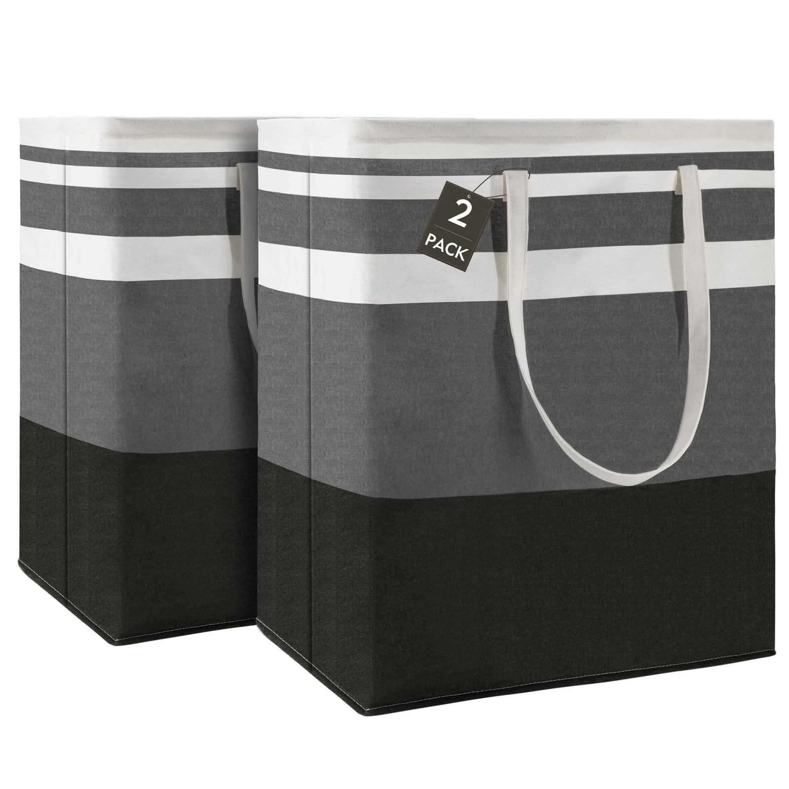 Maxsilan 120L 2-Pack Freestanding Laundry Basket with Extended Handle, Collapsible Large Cotton Clothes Hamper Storage Basket, Gradient Grey