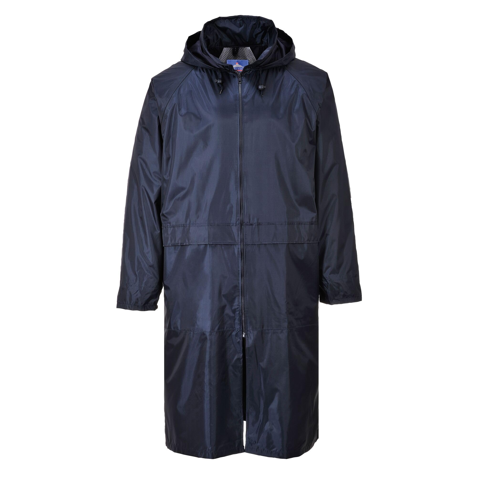 Portwest S438 Classic Waterproof Long Rain Coat with Hood - Lightweight Breathable Hiking Outdoor Mac Jacket, Navy, 4XL