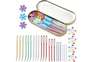 UzecPk 48PCS Yarn Needle Tapestry Needles, Darning Needle Weaving Needles, 3 Sizes Large Big Eye Weaving Needle Bent Needles with 20 Stitch Markers, Storage Box, Needle Threader for Knitting Crochet