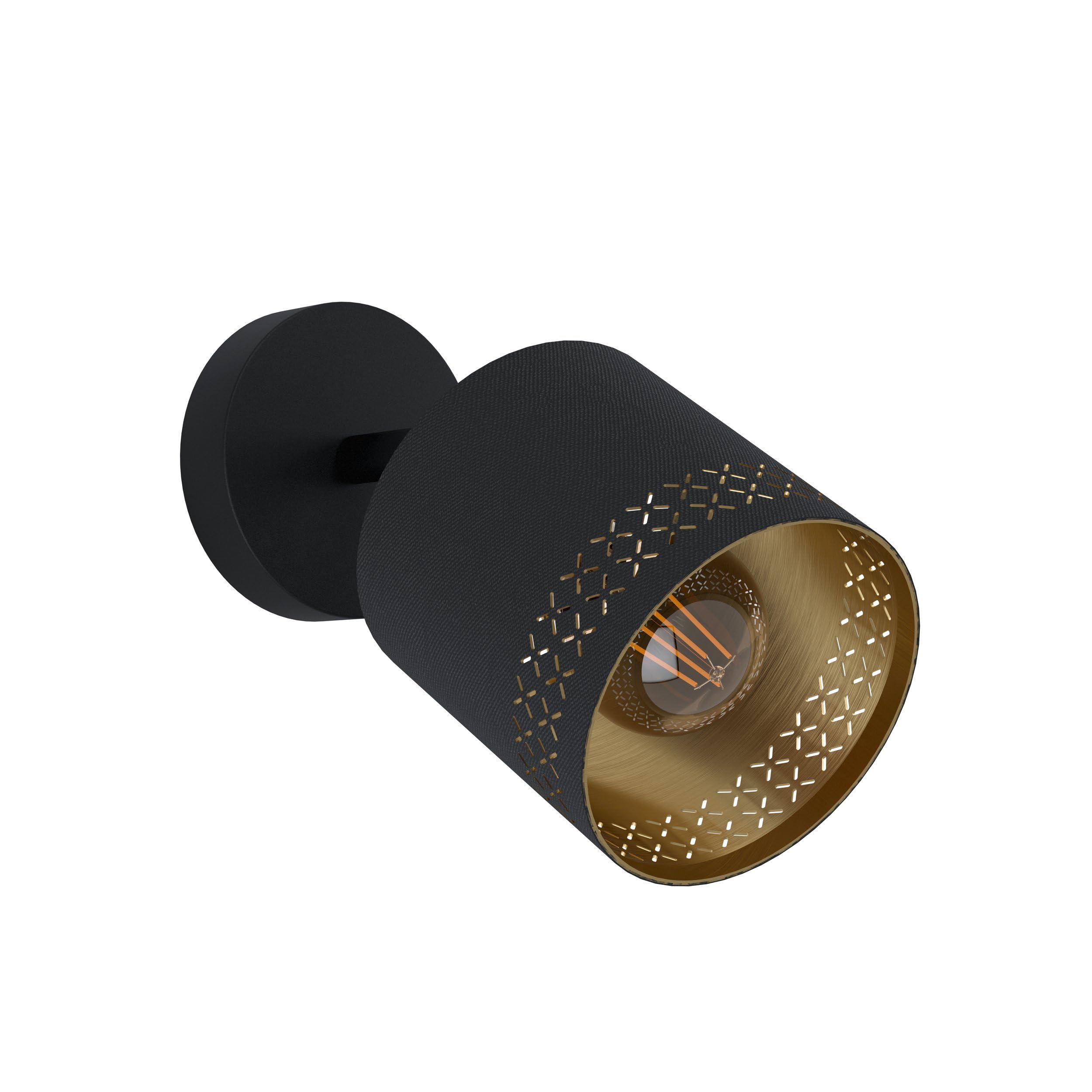 EGLO Esteperra Wall Lamp, 1-Bulb Ceiling Lamp, Vintage, Retro, Wall Light Interior Made of Steel and Textile, Living Room Lamp, Hallway Lamp in Black, Gold, Spot with E27 Socket
