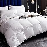 Cobnom® Luxury Organic Down Comforter Oversized Queen, High Fill-Power Down Feather Fibers Duvet Insert with 100% Cotton Cover, Medium Warm for All-Season, Ivory White, 98x98 Inch