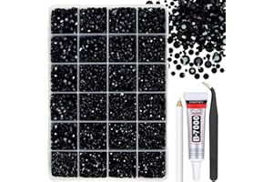qiipii Pure Black Jelly Resin Flatback Rhinestones w B7000 Jewelry Glue for Bedazzling Crafting 2mm 3mm 4mm 5mm 6mm Flatback Gems Diamonds Charms for Nails Face Eyes Makeup Tumblers Bottles DIY Crafts