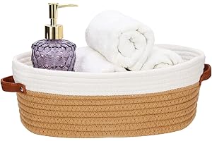 HLWDFLZ Bathroom Countertop Organizer Basket, Cotton Rope Woven Storage Basket Toilet Paper Decorative Basket for Bathroom, Bedroom, Living Room, Entryway 13"x6.3"x4.3" (Off White/Jute)