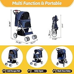 Azaeahom Pet Stroller 4 Wheels Dog Cat Stroller for