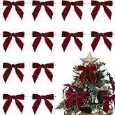 12 Pcs Red Velvet Christmas Bows for Christmas Tree, Wreath & Gift Wrapping - 3.5x3.5 Holiday Ribbon Bow Decor Crafts Wedding Party (1" W)