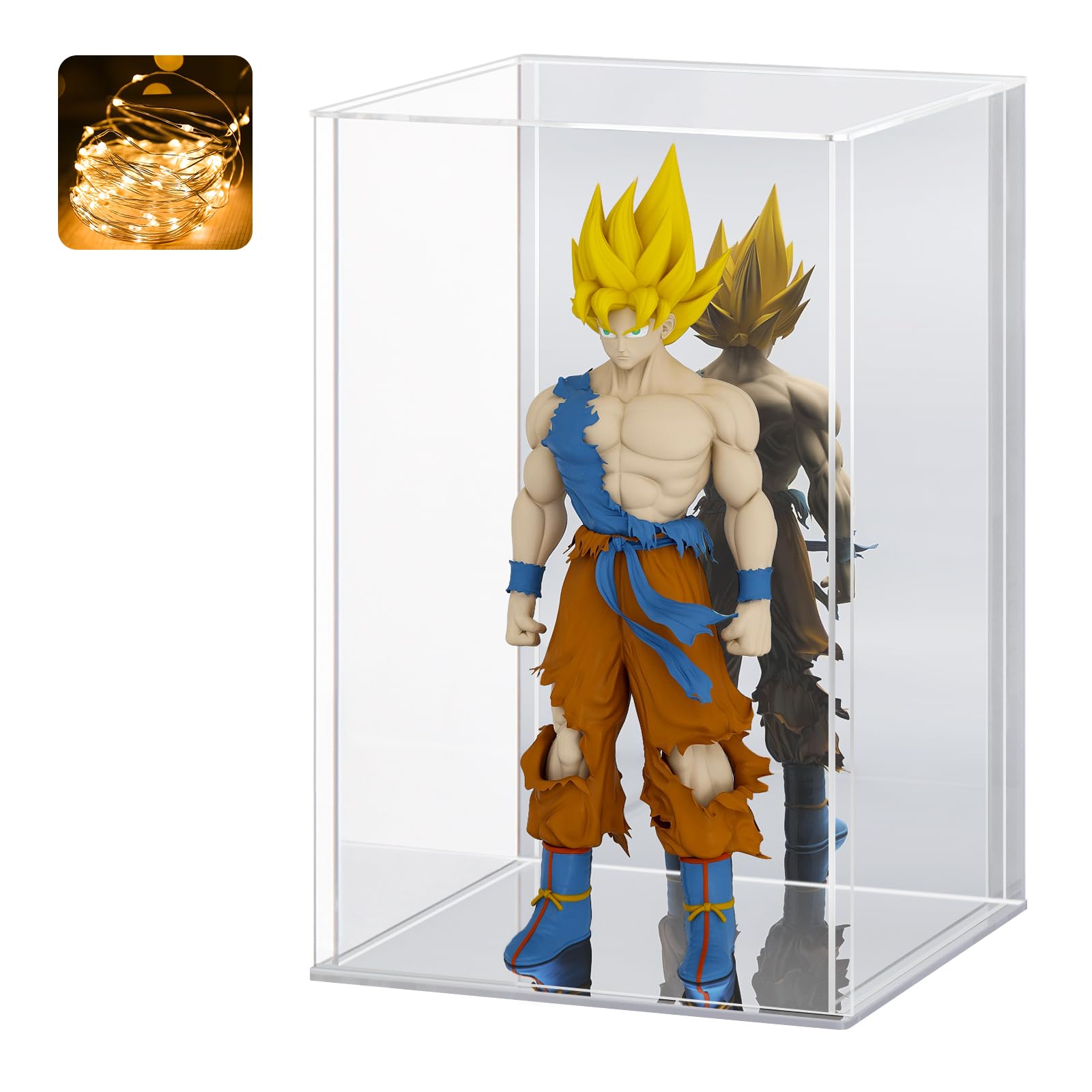 Photo 1 of LASOA Acrylic Display Case for Collectibles – Clear Display Box with Mirrored Back and Base, Self-Assembly Small Showcase for Figurines, Models, and Memorabilia, 4x4x6inch