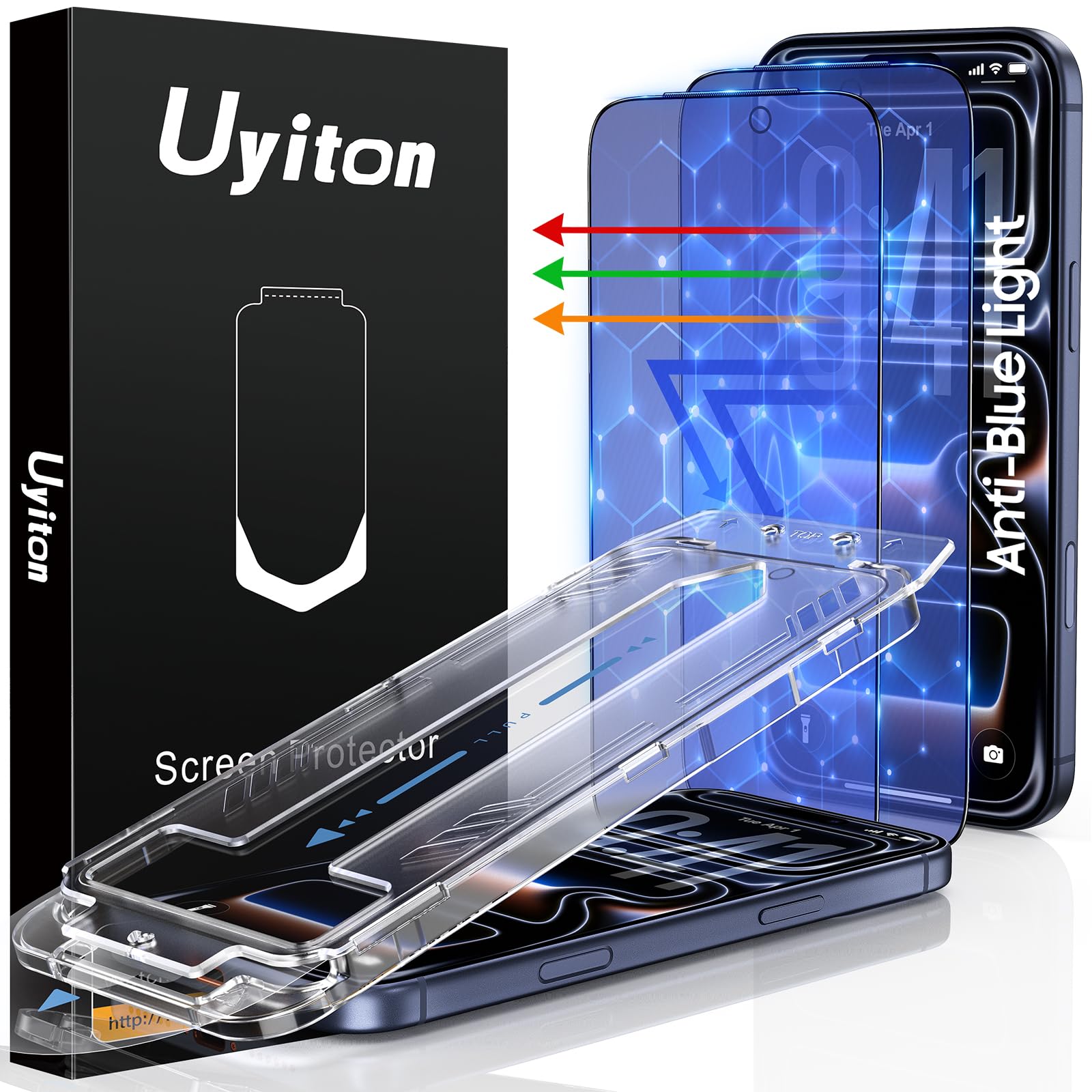 Photo 1 of Uyiton Compatible with iPhone 17 Pro Screen Protector (Anti-Blue Light) - [Easy to Install] Shatterproof Full Coverage [Case Friendly] 9H Tempered Glass Screen Protector for iPhone 17 Pro, 2 Pack