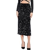 Dwirapal Women’s Sequin Velvet Skirt Elastic High Waist Sparkle Split Hem Night Out Party Maxi Skirt