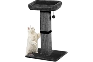 Karolpar 32" Cat Scratching Post for Indoor Cats, Sisal Cat Scratcher with Plush Perch, Large Scratch Post with Bed, Removable Cover, Sisal Fabric, Black