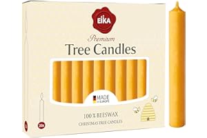 Eika Premium 100% Beeswax Tree Candles - Pack of 20 Honey Colored Natural Christmas Wax Candles for Pyramids, Carousels & Chi