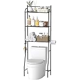 Suuiwau 3-Tier Over The Toilet Storage, Bathroom Organizer, Space-Saving, Above Toilet Storage Rack with 4 Hooks and Paper Holder, Metal Shelf, Black
