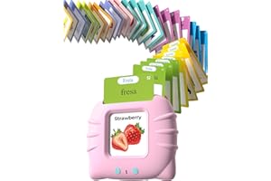 Airbition Bilingual Pink Spanish and English Talking Flash Cards, Pocket Speech Therapy Tools with 512 Words, Montessori Language Learning and Autism Aids, Children's Sensory Learning Kits