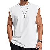 COOFANDY Mens Sleeveless Shirts Cotton Workout Tank Tops Cut Off Shirts Gym Muscle Loose Fit Tee