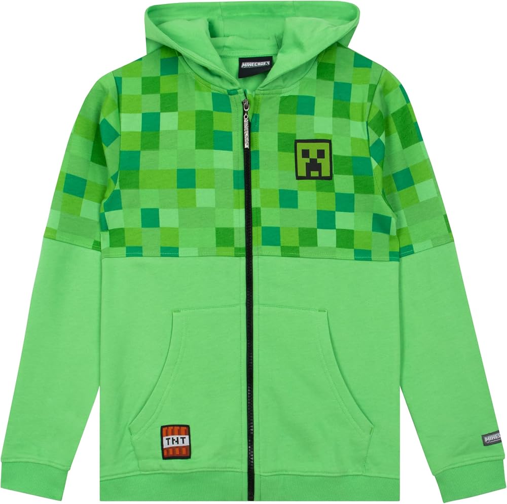 Minecraft Hoodie Boys Zip Up Green 7-8 Years 100% Cotton