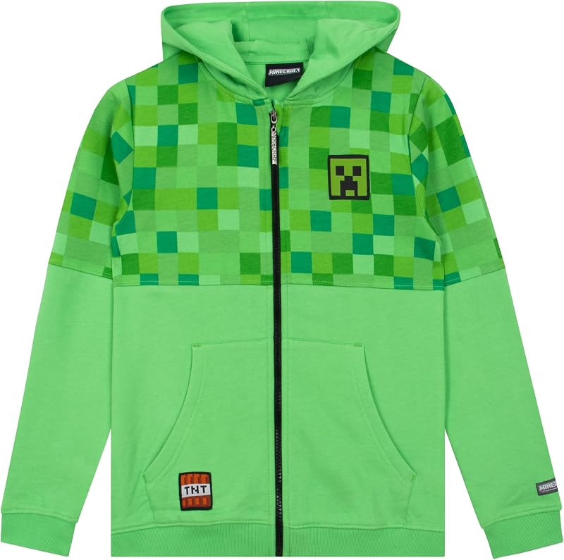 Minecraft Hoodie Boys Zip Up Green 7-8 Years 100% Cotton