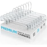 HOUSE DAY Clear Pants Hangers with Clips 25 Pack, Non-Slip Skirt Hangers for Women, Upgraded Heavy Duty Plastic Clip Hanger for Pants, Trousers, Jeans, 14" Short Hanger, 360-Rotating Swivel Hook