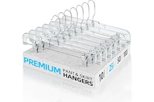 HOUSE DAY Clear Plastic Skirt Hangers with Adjustable Clips, Pants Hangers 360-Rotating Swivel Hook, Clip Hangers for Pants, 