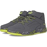 PUMA Rebound Layup Mid Hook and Loop Sneaker, Strong Gray-Strong Gray-Lime Smash, 10.5 US Unisex Little Kid