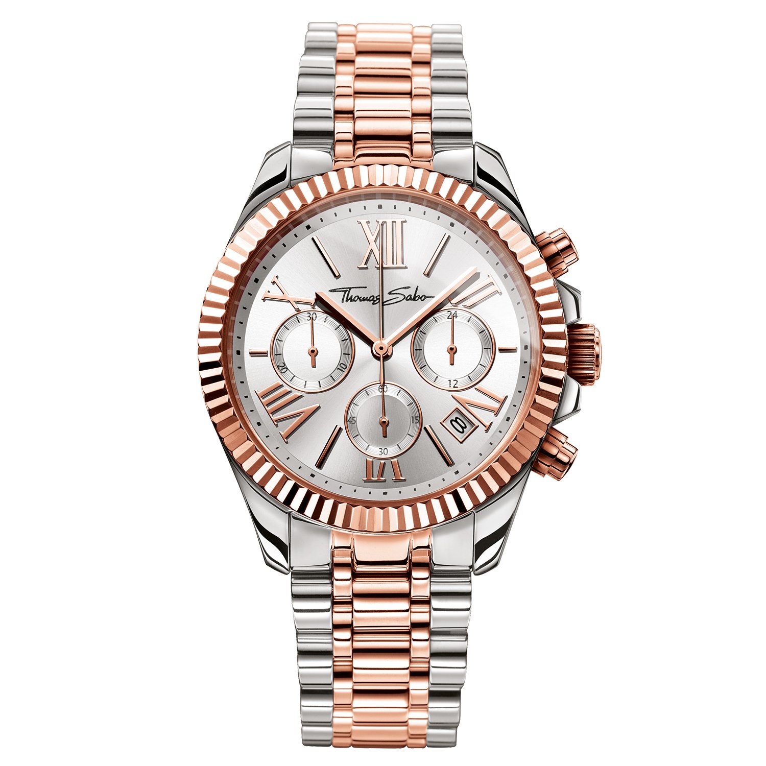 Thomas Sabo Women Watch Divine Chrono Chronograph Rose Gold Silver Quartz Stainless Steel WA0221-272-201-38 MM