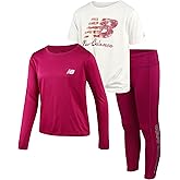 New Balance Active Girls Legging Set - 3 Piece Athletic Short Sleeve Shirt, Long Sleeve Shirt & Leggings Set Kids Activewear
